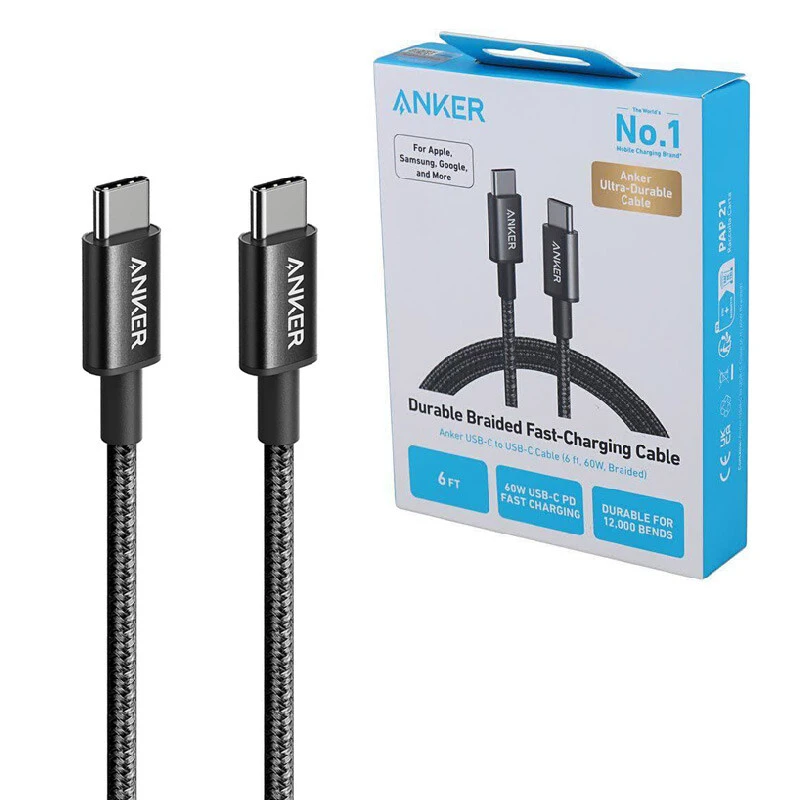 کابل شارژ دو سر ANKER TYPE-C فست شارژ 60 وات